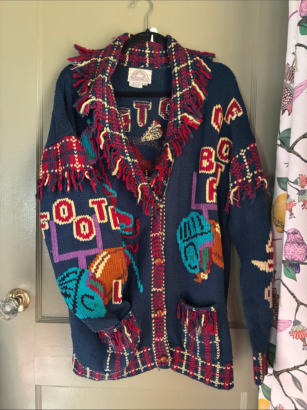 Vintage 1990’s Oversized Cotton Football motif Cardigan- XL -